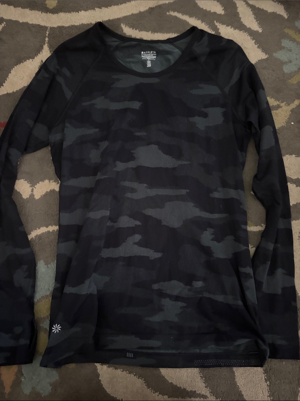 Athleta Black and Charcoal Camo Long Sleeve Tee